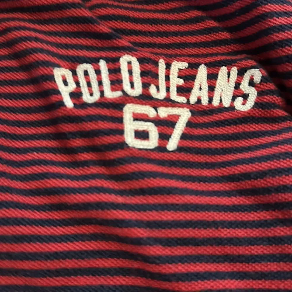 Vintage 90s Polo Jeans Co Ralph Lauren Navy Red Stripe Polo | L